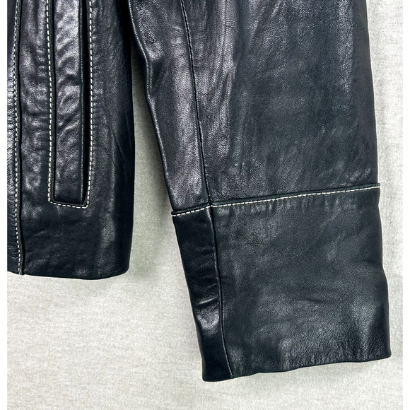 Michael Kors Womens Black Leather Jacket Size M Supple Motorcycle Biker Coat - Picture 3 of 11